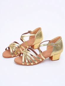 1 双全新时尚经典低跟软底拉丁舞鞋，适合女孩和儿童 - 金色 - 查看 5