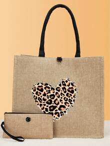 2PCS Rare Love Print Design Pattern, Large -Capacity Linen Two -Piece Combination, Personalized Gifts Of The Wedding Anniversary And The Birthday Of Friends - Khaki - View 1