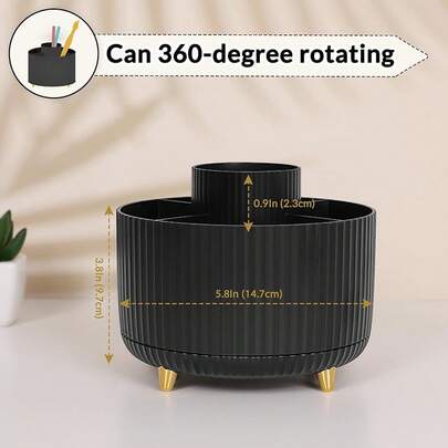 360 Rotación de bolígrafo púrpura y organizador de suministros de arte, organizador de computadora de 5 ranuras para oficina, escuela, hogar