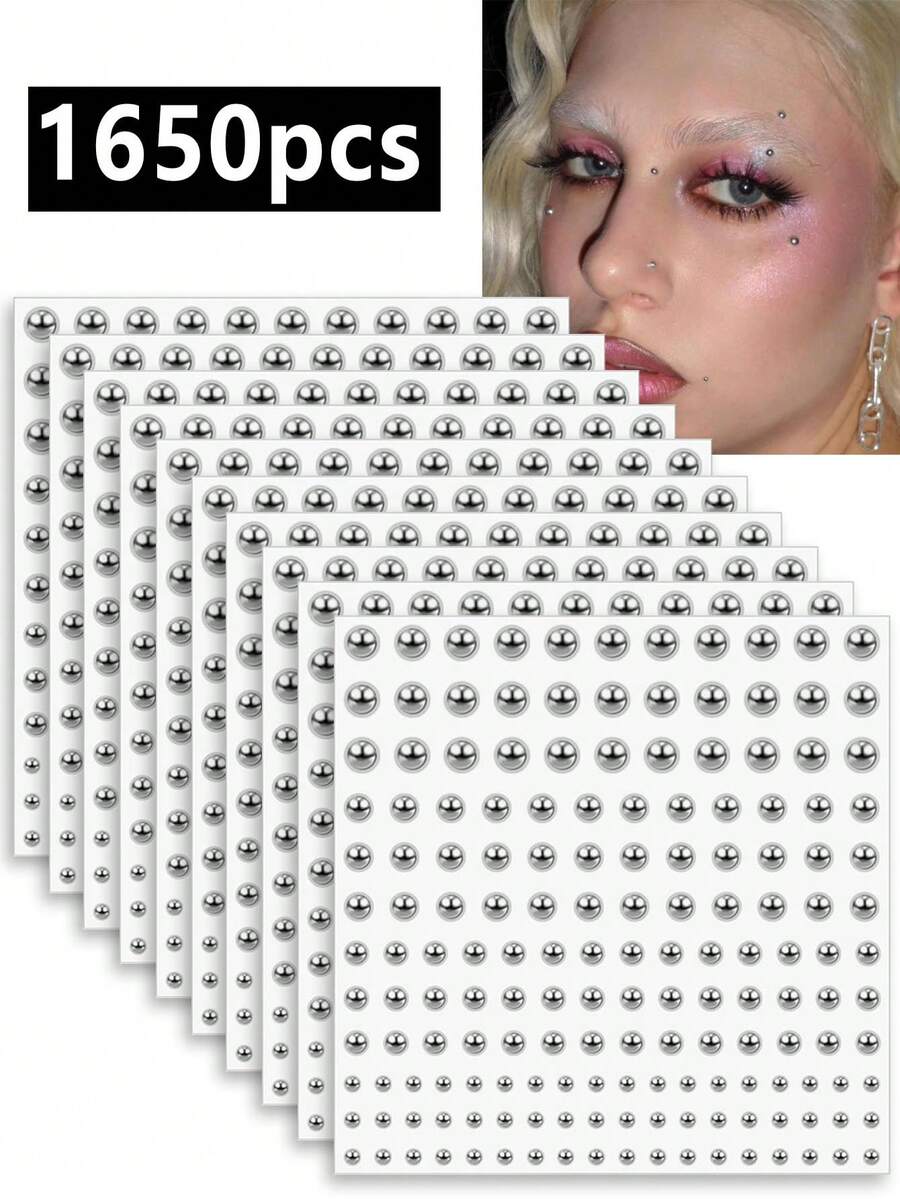 1650/825/165件 3-6毫米镀银亚克力假鼻环、耳环贴纸、假眉毛、唇环、非穿孔身体首饰、面部装饰