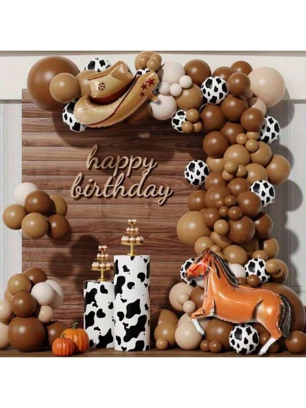 127pcs Western Cowboy Themed Party Balloon Arch Kit- Aluminum Film & Emulsion Horse Balloon For Rodeo, Wild West Birthday Party, And General Celebrations