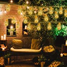 1pc Solar Powered Fairy String Lights, Solar Powered Vintage Gourd Rope Lights With 16 Bulbs, 8 Illumination Modes, Waterproof String Lights For Outdoor Patio, Balcony, Fence, Garden, Christmas Decor