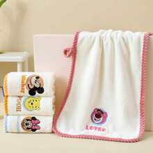 Disney 1pc Mickey Minnie Coral Fleece Towel Set, Absorbent Quick-Dry No Shedding, Cartoon Embroidered Home Use