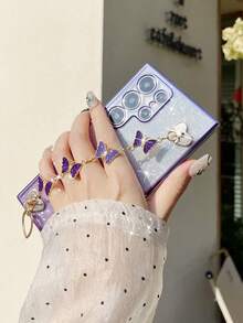 DIY 手链和手机壳套装：电镀边缘防摔手机壳 + 心形 DIY + 闪光卡 + 隐藏式电镀闪光支架 - 兼容 Apple 16/15 Pro Max、A35/A15、S24/S25，整套手机壳兼容 Apple、Moto/Redmi Note 14 防水防震防刮 - 紫色 - 查看 3