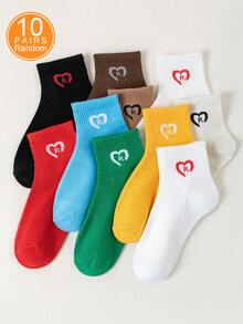 5/10 Pairs Random Women Heart & Letter Print Solid Color Low Vamp Short Socks, Fashionable Versatile Minimalist Comfortable Breathable, Suitable For Spring/Summer/Autumn Daily Use - Multicolor - View 10
