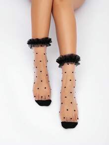 Thin Transparent Sexy Stockings, All Season New Style, Fall Crew Socks - Black - View 6