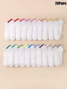 20 paires de chaussettes courtes blanches pour femmes avec talons colorés - Multicolore - Voir 9