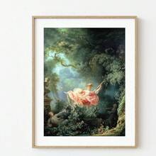 1 件，墙面艺术，复古海报，让·弗拉戈纳尔的《秋千》| 洛可可肖像画 | 古典艺术版画 | 复古艺术版画，无框 - 彩色 - 查看 3