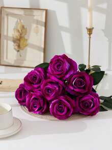 MEHELANY Bó hoa cưới giả màu đỏ hồng (5 bông/4 bông/1 bông), hoa giả nhung sống động như thật, trang trí hoa, hoa hồng nhân tạo, quà tặng ngày Valentine, tiệc cưới, trang trí nhà cửa, quà sinh nhật, trang trí trong nhà/ngoài trời, cắm bình (Lưu ý: Có thể có mùi nhẹ, vui lòng đặt gần cửa sổ trong 1-2 ngày để thoáng khí) Sinh nhật, Lễ tốt nghiệp - Màu Hồng Tươi - Xem 3