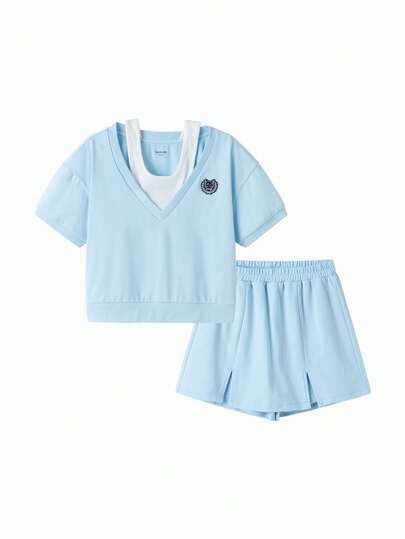Balabala Girls' 2 Pieces Outfit, Preppy Summer Set