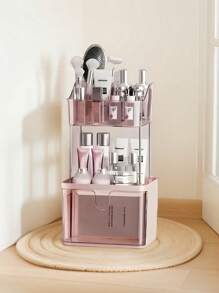 Fashion Crown Style Dresser Organizer Set - Transparent Makeup And Jewelry Storage Cabinet, Easy Pull Design, Can Store Light Beige Skincare, Brushes, Eyeshadows, Lotions, Lipsticks And Nail Polish,For Holiday Beach, Bathroom Collection, Bedroom Collection, Large Capacity