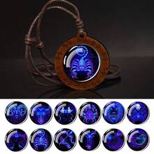 1 chiếc vòng cổ bằng gỗ biểu tượng cung hoàng đạo, Thiên Bình, Bọ Cạp, Nhân Mã, Ma Kết, Bảo Bình, Song Ngư, Mặt dây chuyền bằng gỗ biểu tượng vô cực - phong cách - Xem 1