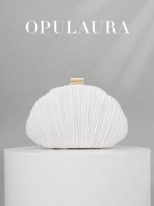 OpulAura 女士优雅/奢华褶皱缎面盒形手拿包、浪漫婚礼钱包、迷人/精致晚礼服包、简约白色盒形手提包，配有可拆卸链条，适合作为节日礼物 - 白色 - 查看 3