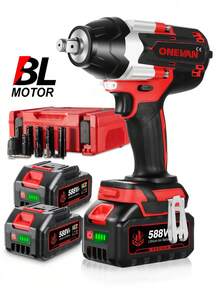 ONEVAN Electric Wrenches, 1500W Brushless Impact Wrench With 1800Nm Torque, 1/2-Inch Impact Wrench, Electric Screwdriver, Drill Driver - Đỏ - Xem 1