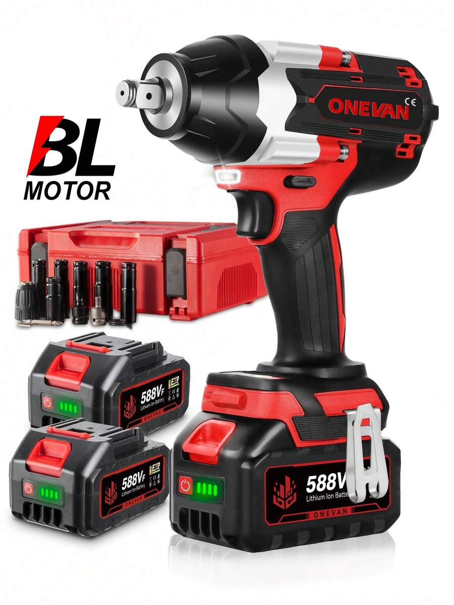 ONEVAN Electric Wrenches, 1500W Brushless Impact Wrench With 1800Nm Torque, 1/2-Inch Impact Wrench, Electric Screwdriver, Drill Driver - Đỏ - Xem 1
