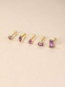 Amethyst Flat Back Labret Earring Set 16G Amethyst Cartilage Helix Earrings Tragus Earrings Conch Earring Stacking Earrings - Multicolor - View 3