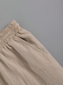 Bộ 2 áo thun polo tay ngắn cổ bẻ vải nhăn thường ngày cho nam kèm quần rút eo, đa năng cho ăn uống, tụ tập, đi nghỉ, ở nhà, văn phòng, quà tặng tuyệt vời cho bạn trai hoặc chồng, trang phục mùa xuân/hè ấm áp - Màu be - Xem 9