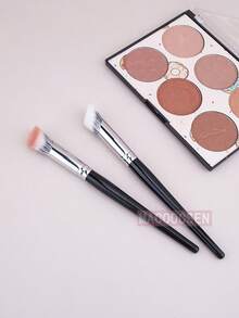 1pc Angled Stippling Blush Brush Diffusion Powder Liquid Makeup Stippling Blusher Brushes Angled Duo Fiber Goat Hair Beauty Tools - Black - View 9
