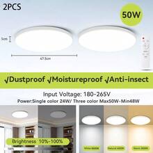 CANMEIJIA LED 可调节天花板灯具，面板浴室灯，亮色房间照明，纯白色家居装饰照明，220V，方形/圆形，30W/40W/50W/60W，适用于卧室、客厅、书房、壁橱、厨房、走廊、单人间、仓库、办公室、工作室、商店（根据使用需求选择尺寸） - LED吸頂燈多色變光(3000k-6500k) - 查看 23