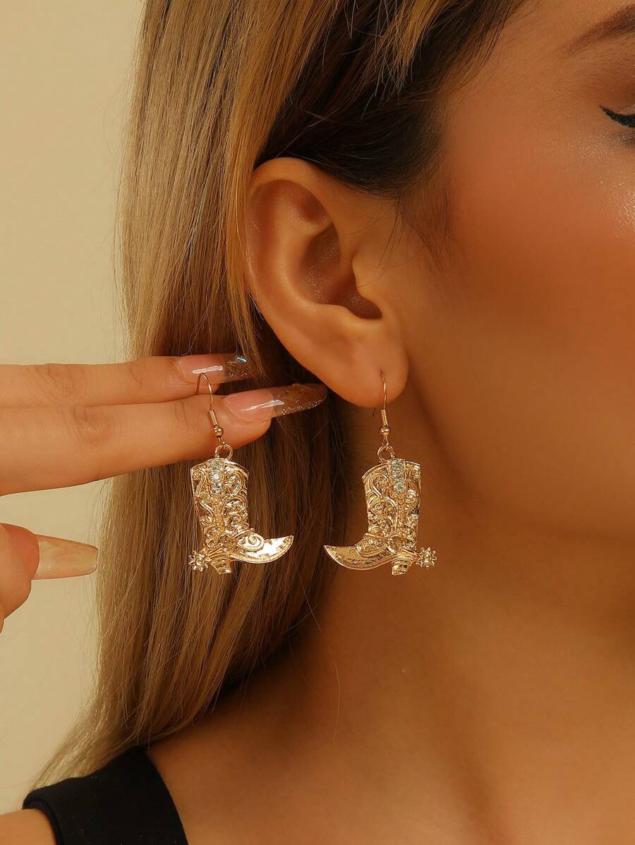 1 par de pendientes con colgante de bota de vaquero vintage al estilo occidental para uso diario de vaquera, accesorios divertidos para las orejas como regalo