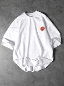 Shwiy 男士度假风夏季水果主题地域特色修身短袖洛杉矶简约印花柑橘水果图案轻薄休闲T恤，适合春夏日常穿着 - 白色 - 查看 2