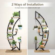 GOFLAME 8-Tier Tall Wooden Plant Stand Rack Curved Half Moon Shape Ladder Planter Shelf - Khaki - View 7