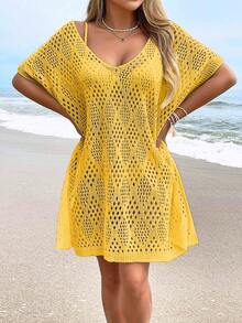 Women's Fashionable Casual Cover-Up Swimsuit Top With Cutouts (Bikini Not Included) - Yellow - View 6
