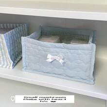 1 Cute Pink And Blue Three-Dimensional Bow Lace Storage Basket, Desktop Sundries Storage Basket, Makeup Brush Skin Care Storage Basket, Desktop Decoration, Cosmetics Organizer, Portable Picnic Basket, Valentine's Day Gift,For Back To School - 彩色 - 查看 17