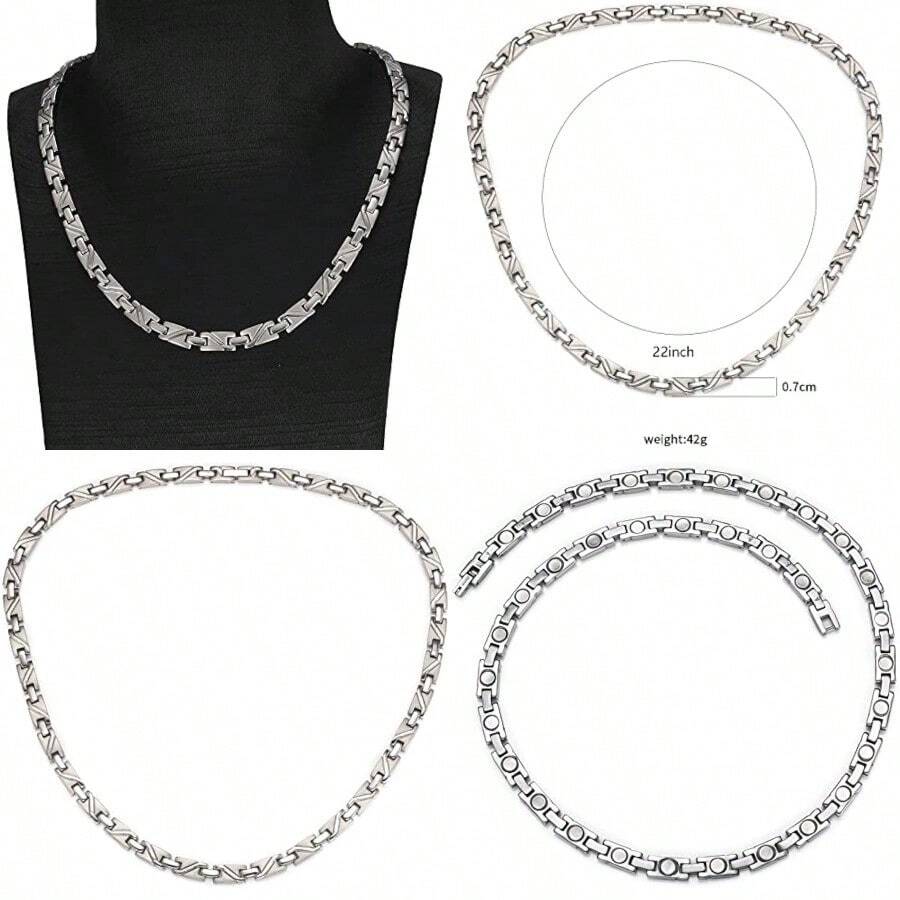 Titanium Magnetic Necklace For Men And Women Pure Titanium Sier Necklace 3500 Gauss Magnets Fashion Magnetic Jewelry - As Pic - View 1