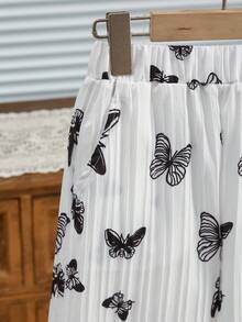 女童休闲直筒裤，蝴蝶印花，适合夏秋季 - 白色 - 查看 3