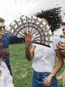 1 Stück großer Bambus-Faltfächer mit Dollarbillmuster, batteriefrei, geeignet für EDM, Musikfestivals, Clubs, Veranstaltungen, Partys, Tanzaufführungen, Dekorationen, Geschenke zum Muttertag, Vatertag, Abschluss, elegantes Party-Bambusfächer mit geometrischem Dollarbilldesign für alle Jahreszeiten