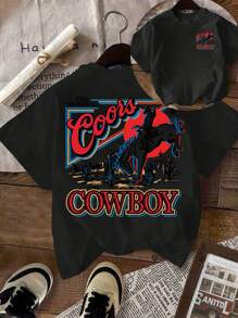 قميص كاجوال بياقة طاقم مطبوع بطبعة الكاوبوي الغربية لأحجام كبيرة