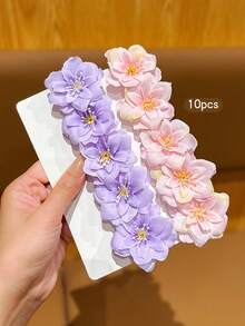 10pcs Pink & Purple Floral Hair Clips, Sweet Style Hair Accessories Suitable For Daily Use - Multicolor - View 5