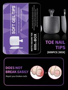 550/600 Pcs Transparent Square Shape Longer And Wider Square Toenails Matte Full Cover Large Toenail Tips With Pre-Shaped For Easy Sizing Fit For Women And Men Decor The Break Nails - Clear - View 3