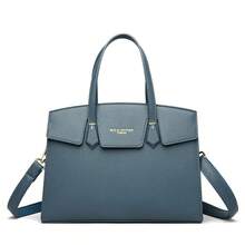 Large PU Tote Bag In Urban Minimalist Style - JH - 612 - Spring 2025 Collection - Available In Black, Misty Blue, Red, Earthy Brown, Beige, Burgundy With Stitching & Embossing - Daily Matching - Dusty Blue - View 1