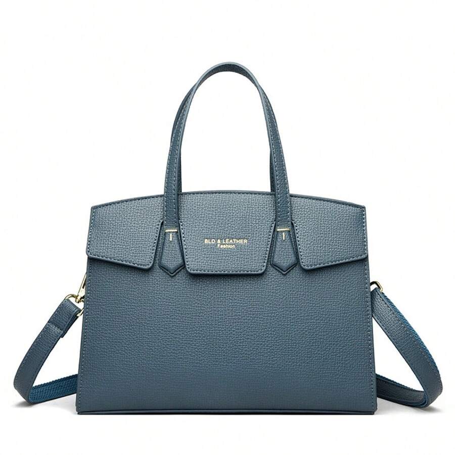 Large PU Tote Bag In Urban Minimalist Style - JH - 612 - Spring 2025 Collection - Available In Black, Misty Blue, Red, Earthy Brown, Beige, Burgundy With Stitching & Embossing - Daily Matching - Dusty Blue - View 1