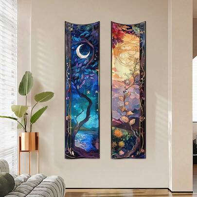 1/2 件月相挂毯，波西米亚风花卉植物挂墙艺术，艺术装饰海报背景，可水洗，非常适合卧室、客厅、家居装饰爱好者、卧室墙壁装饰 | 花卉图案装饰 | 高清数码印刷，花卉装饰挂毯（不含配件）卧室装饰房间装饰美学房间装饰用品客厅装饰旗帜