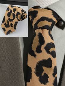 1 pieza Corbata de hombre con estampado de leopardo, suave y amigable con la piel, de felpa, no brillante, adecuada para fiestas, festivales de música, cosplay
