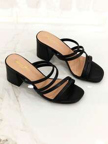Revreal Strappy Block Heels With Square Toe Design Summer Bohemian - Black - View 3