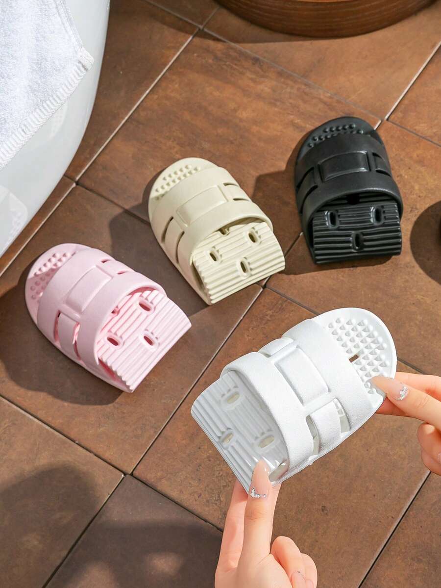 Unisex Foldable Travel Slippers, Indoor Home Bathroom Shower Drainage Quick Drying Massage Sandals, Lightweight Fast Drying Bathroom Non-Slip Flat Slides - Pink - View 1