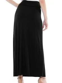 Maxi Length High Waist Foldable Waistband Solid Skirt  Plain  Casual  Elegant  Knitted Fabric        Home  Office  Street  Daily - màu đen - Xem 3