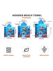 1pc Turtle Printed Wearable Bathrobe - Super Soft Microfiber Hooded Cartoon Ocean & Turtle Pattern, Suitable For Boys, Girls, Couples As Gift - Beach And Home Decor, Couple Cloak | Microfiber Robe - Multicolor - View 4