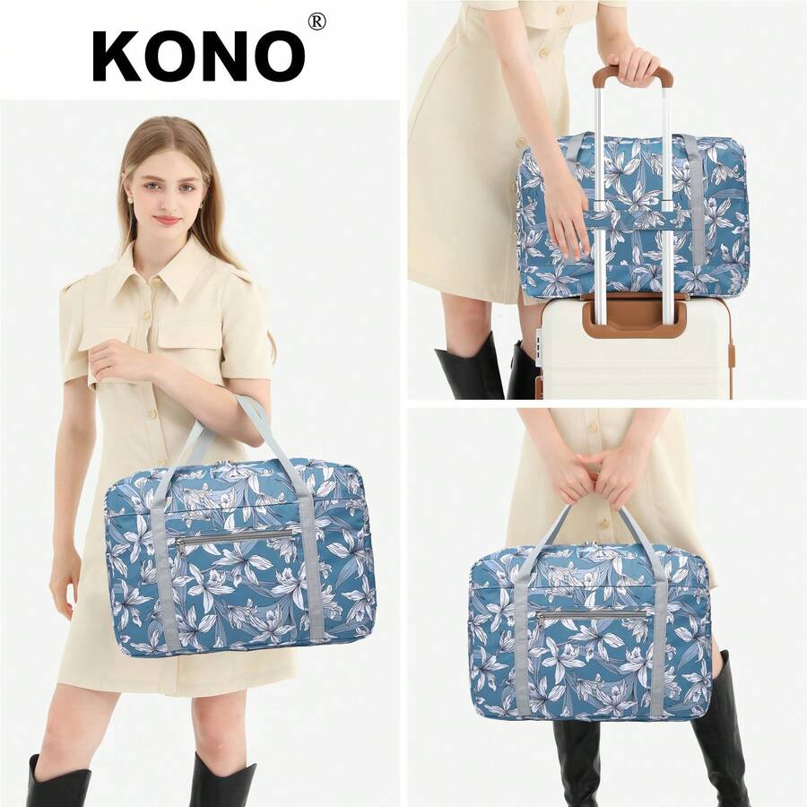 Foldable Waterproof Travel Bag Unisex Lightweight Cabin Luggage Gym Tote Weekend Holdall Carry On Handbag For Men And Women Holidays And Gifts - Blue-flowers - View 1