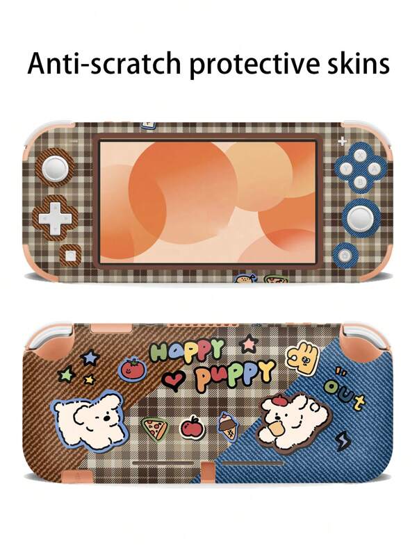 A Set Of Switch Lite Front And Back Skin Stickers , Cartoon Cute Plaid Puppy And Line Cat Pattern, PVC Material Self-Adhesive Self-Stick Switch Lite Version Skin. The Skin Can Play The Role Of Anti-Scratch Beautification For Self-Adhesive Uncut 9.21*8.27inch