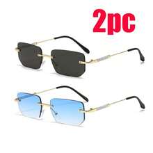 1 件时尚男女通用几何无框方形金属时尚眼镜，闪亮镜腿，适合度假、街头、摄影 - 彩色 - 查看 7