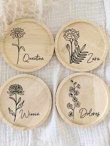 1pc Customized Floral Design Bamboo Trivet Mat, Wedding Decoration, Birthday Gift, Anniversary Present, Customized Trivet - Wood Color - View 8