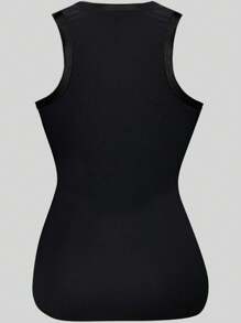 Damen ärmelloses Rundhalsausschnitt Basic Rippstrick Tight Fit Tank Top