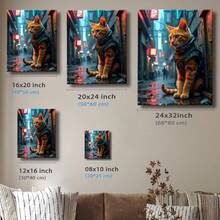 1pc Framed Canvas Poster, Orange Cat, Tactical Vest, Cyberpunk-Style Wall Art Canvas Paintings, Ideal Gift For Bedroom Living Room Corridor, Wall Art, Wall Decor, Room Decoration - Multicolor - View 4
