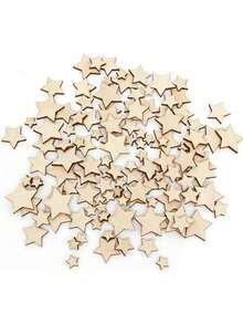 100pcs Wooden Star Shaped Hollow-Out Blanks For Wedding Diy Crafts, Assorted Sizes - Multicolor - View 3