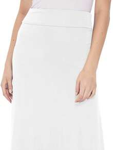 Maxi Length High Waist Foldable Waistband Solid Skirt  Plain  Casual  Elegant  Knitted Fabric        Home  Office  Street  Daily - 白色 - 查看 5